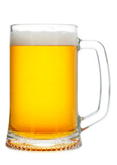 cold mug of beer with foam isolated on white background