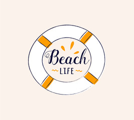 Beach life. Funny summer element with text - concept of a banner. Vector.
