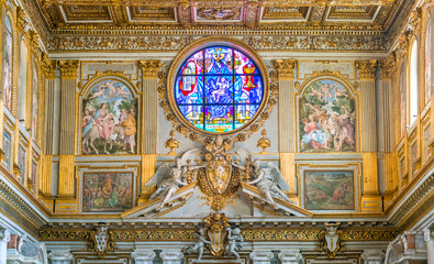 Fototapeta na wymiar Pope Clement VIII Aldobrandini coat of arms in the Basilica of Santa Maria Maggiore in Rome, Italy.
