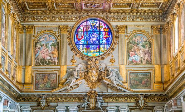 Pope Clement VIII Aldobrandini coat of arms in the Basilica of Santa Maria Maggiore in Rome, Italy.