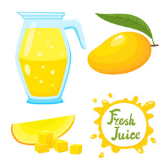 Vector set of mango juice and mango isolated on white
