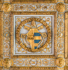 Fototapeta na wymiar Pope Alexander VI of Borgia Family coat of arms in the ceiling of the Basilica of Santa Maria Maggiore in Rome, Italy. 