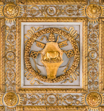 Borgia coat of arms in the ceiling of the Basilica of Santa Maria Maggiore in Rome, Italy.