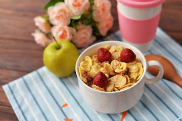 muesli useful dietetic slimming strawberries in a beautiful plat
