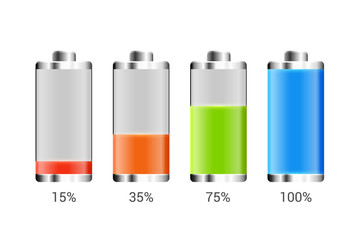 Battery charge design. Full charge energy for mobile phone. Accumulator indicator vector icon of power level