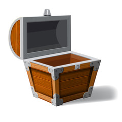 Open pirate chest. wooden box. Symbol of wealth riches. Cartoon flat vector design for gaming interface, vector, isolated
