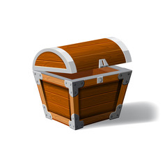 Open pirate chest. wooden box. Symbol of wealth riches. Cartoon flat vector design for gaming interface, vector, isolated