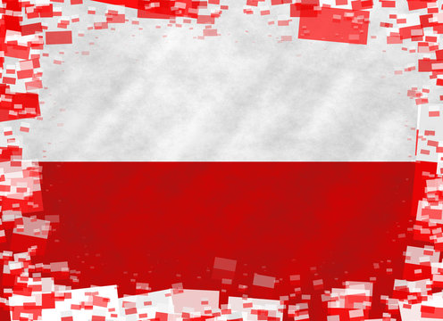 Illustration of a Polish flag with a frame of small flags