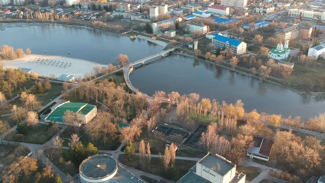 Aerial view on Mirgorod city in eastern Europe, Ukraine