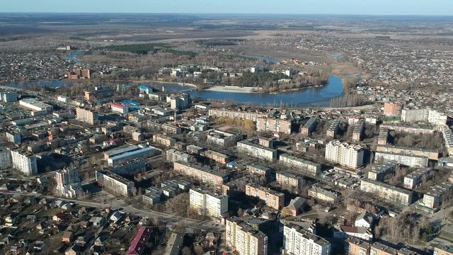 Aerial view on Mirgorod city in eastern Europe, Ukraine