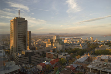 Panoramic view of the Quebec City Skyline at sunset