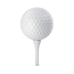 3D rendering golf ball on white tee isolated on white
