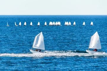 No drill roller blinds Sailing Optimist sailboat during a training
