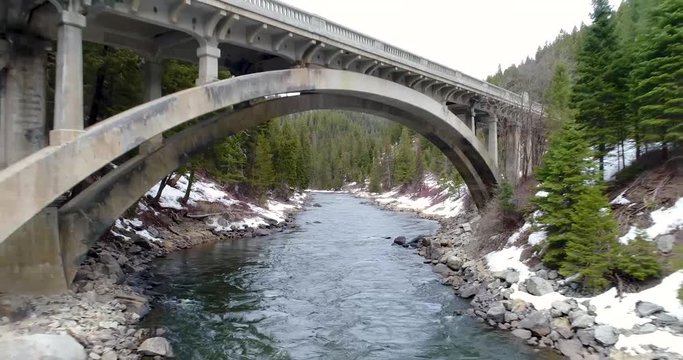 Review view of an arched bridge on the Payette River in Idaho