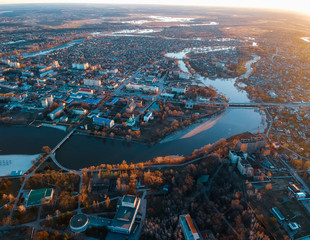 Aerial view on Mirgorod city in eastern Europe, Ukraine