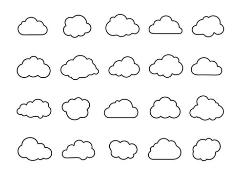 Clouds line art icon collection. Storage solution element, networking, cloud and meteorology concept. Vector illustration isolated on white background.