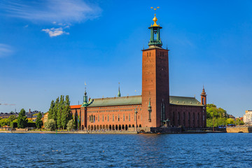 View onto City Hall, Stadshuset, in Kungsholmen island of Stockholm in Sweden