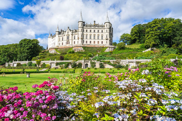 The beautiful Dunrobin Castle in a magnificent sunny day, Sutherland, Scotland, Britain