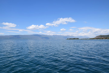 Fototapeta premium Ohrid lake view with mountain background, Macedonia.
