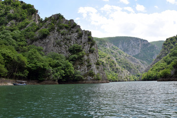 Fototapeta na wymiar Matka Lake in Matka canyon. Tourist attraction near Skopje city, Macedonia.