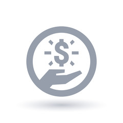 Dollar hand icon. Money success symbol. Financial wealth sign in circle outline. Vector illustration.