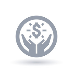 Dollar hands icon. Money success symbol. Financial wealth sign in circle outline. Vector illustration.