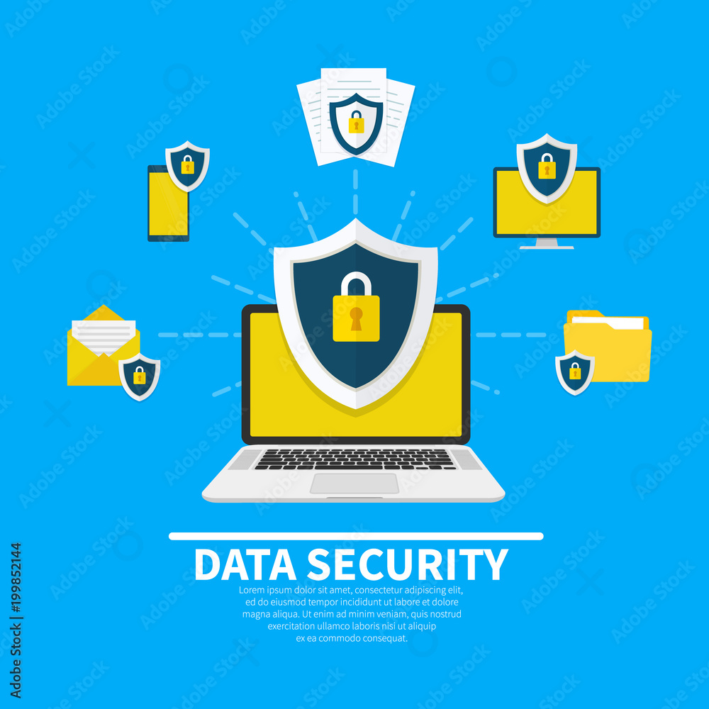 Sticker data security concept. creative flat icons set, icons set graphic elements for web banners, web site