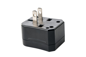 Black adapter for American outlet on white isolated background