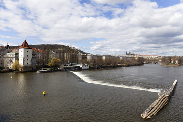 View on the spring Prague City above River Vltava, Czech Republic