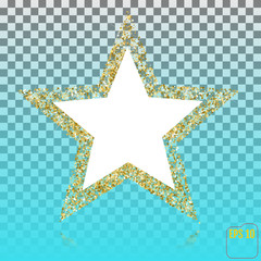 Obraz premium Golden glitter star of many small stars vector banner on transparent background. Gold template star for banner, card, vip, exclusive, certificate, gift, luxury, privilege, voucher, store, present