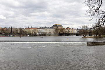 View on the spring Prague City above River Vltava, Czech Republic