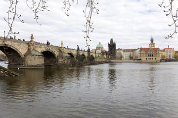 Fototapeta premium View on the spring Prague City above River Vltava, Czech Republic