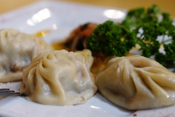 Dumplings, Manti - traditional meat dish of Central Asia