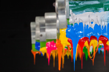 colorful of plastisol ink stick on printer handle start flowing down
