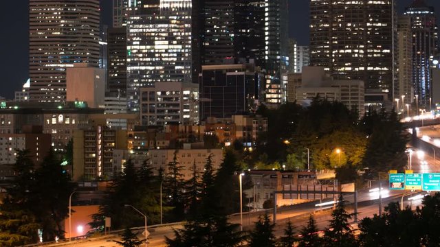 Seattle Downtown Skyline and Freeway Traffic Time Lapse