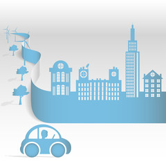 concept of eco , earth day and world environment day. Sheet paper art of city.