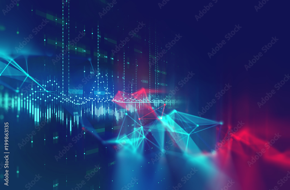 Poster dots and lines connection on abstract technology background.