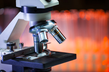 Close up of microscope lenses.