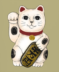 Hand drawn maneki neko figurine