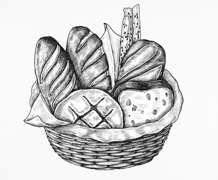 Hand-drawn bread basket