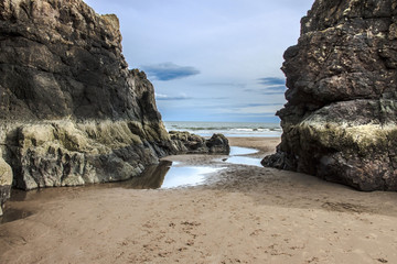 Obraz premium Scottish landscape. St Cyrus beach. Angus, Aberdeenshire, Scotland, UK.