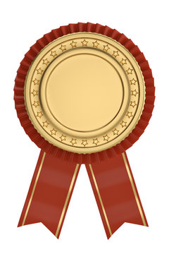Red ribbon award isolated on white background. 3D illustration.