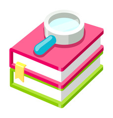 Vector icon book and  magnifying glass 