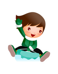 Close-up of boy skiing on snow