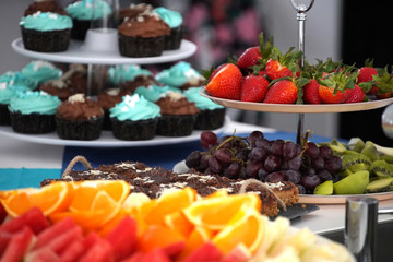   Various fruits and cakes