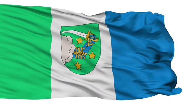Valka flag, city of Latvia, realistic animation isolated on white seamless loop - 10 seconds long (alpha channel is included)