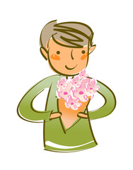 Close-up of man holding bouquet