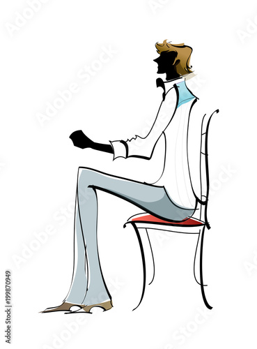 Side View Of Man Sitting On Chair Stock Image And Royalty Free