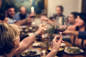 Group of diverse friends are celebrating together