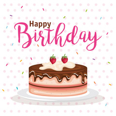 happy birthday cake celebration card vector illustration design